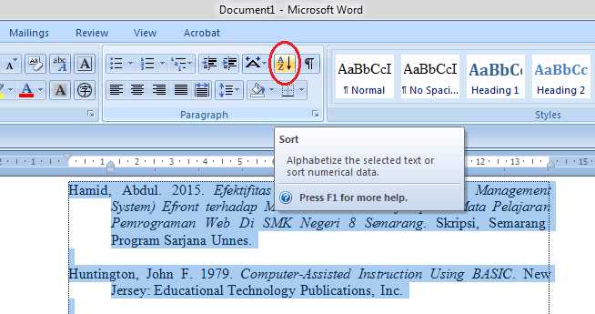 Klik pertama daftar pustaka