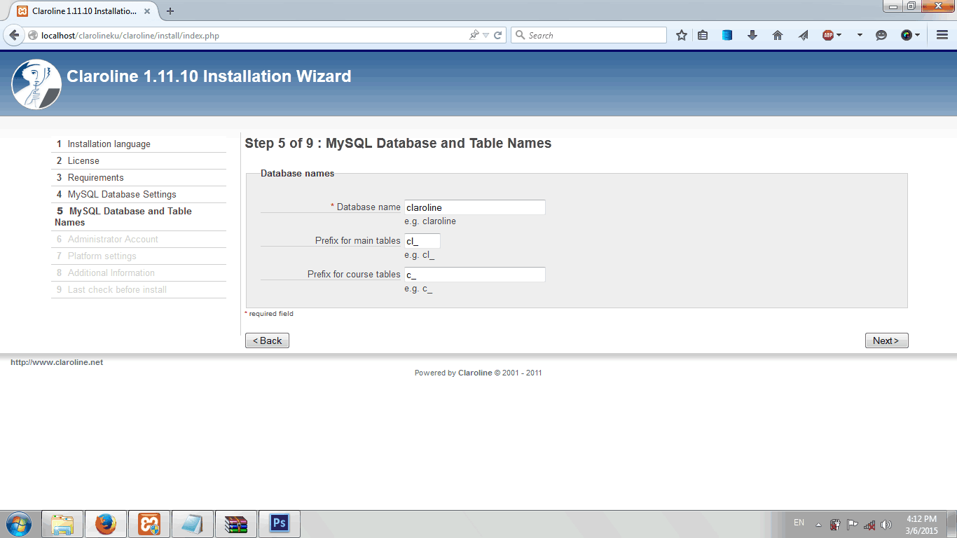 MySQL Database and Table Names di Claroline