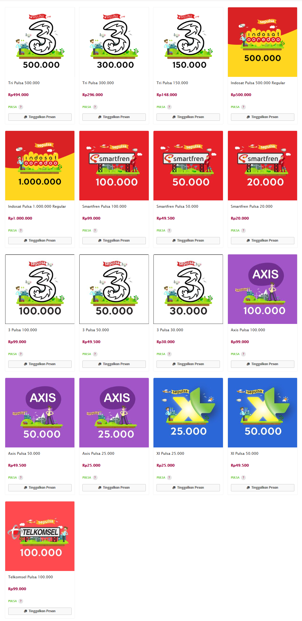 Jenis pulsa di Bukalapak