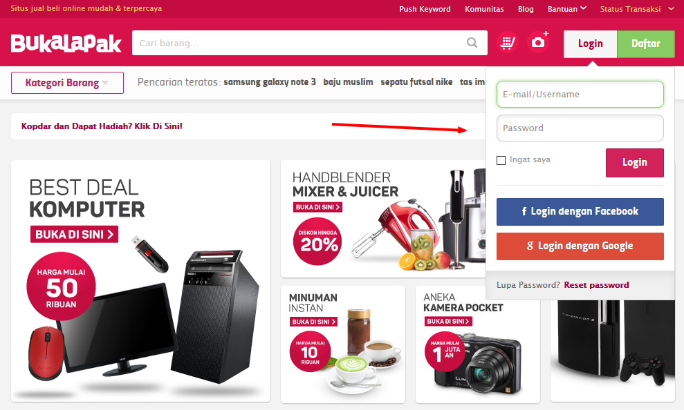 Menu Login Bukalapak
