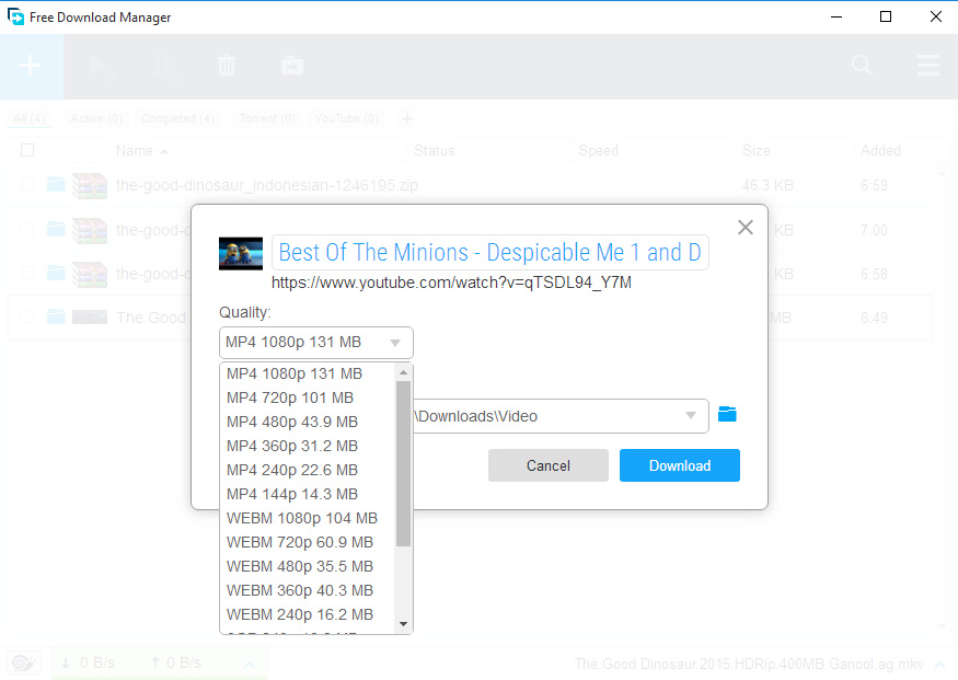 Pilihan download video FDM
