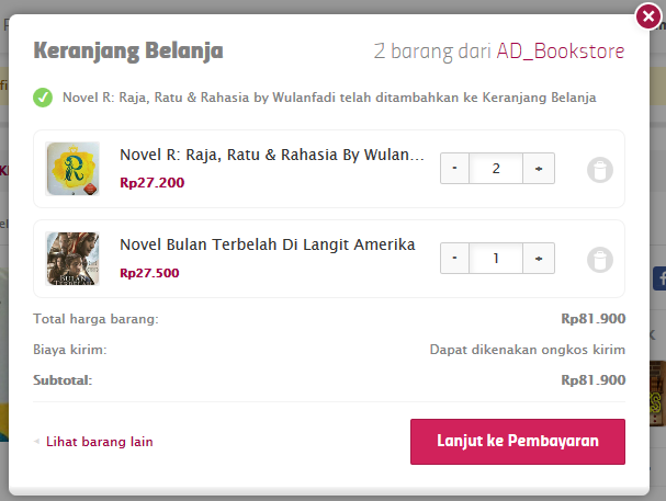 Tampilan tambah ke keranjang