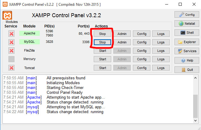 start apache dan mysql