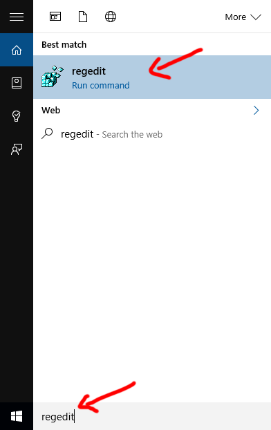 ketik regedit di searchbox windows