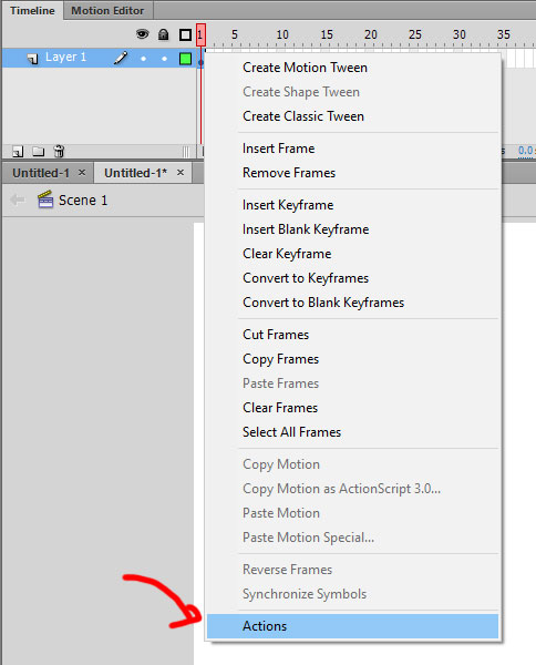 klik kanan keyframe dan pilih actions