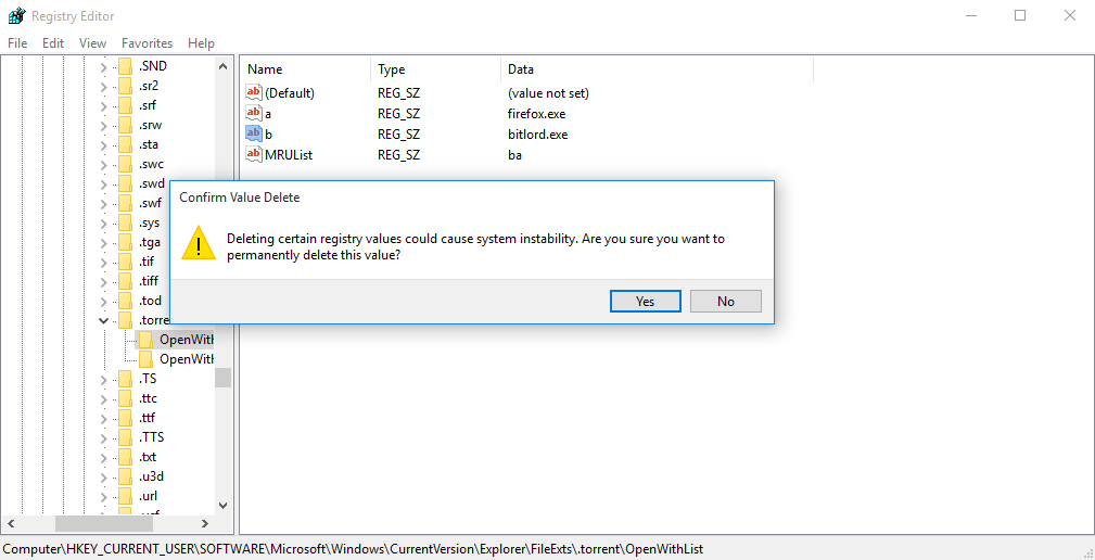 konfirmasi penghapusan registry