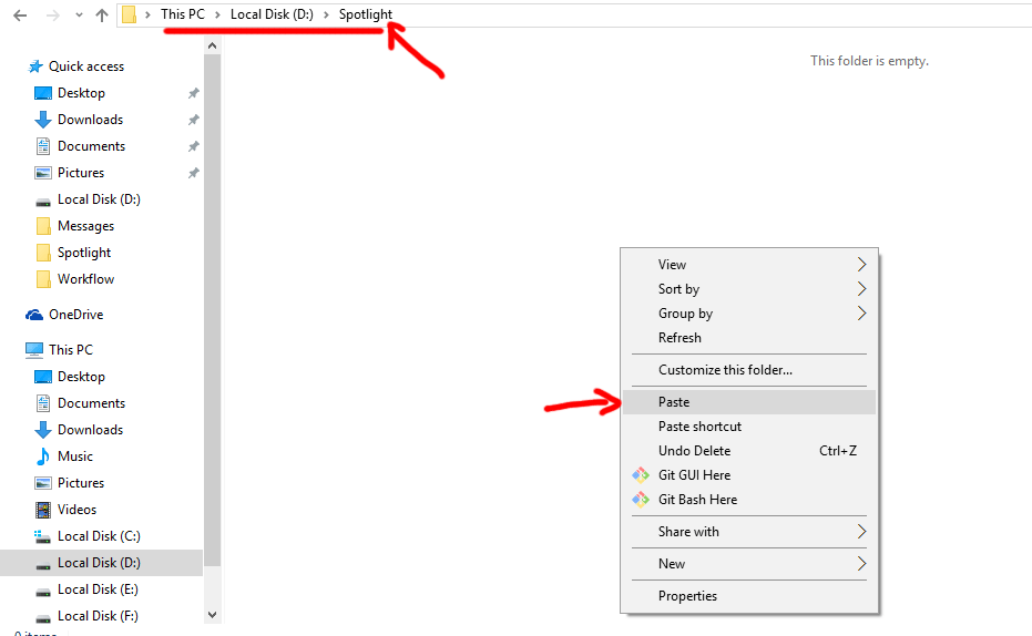 paste gambar spotlight di folder baru