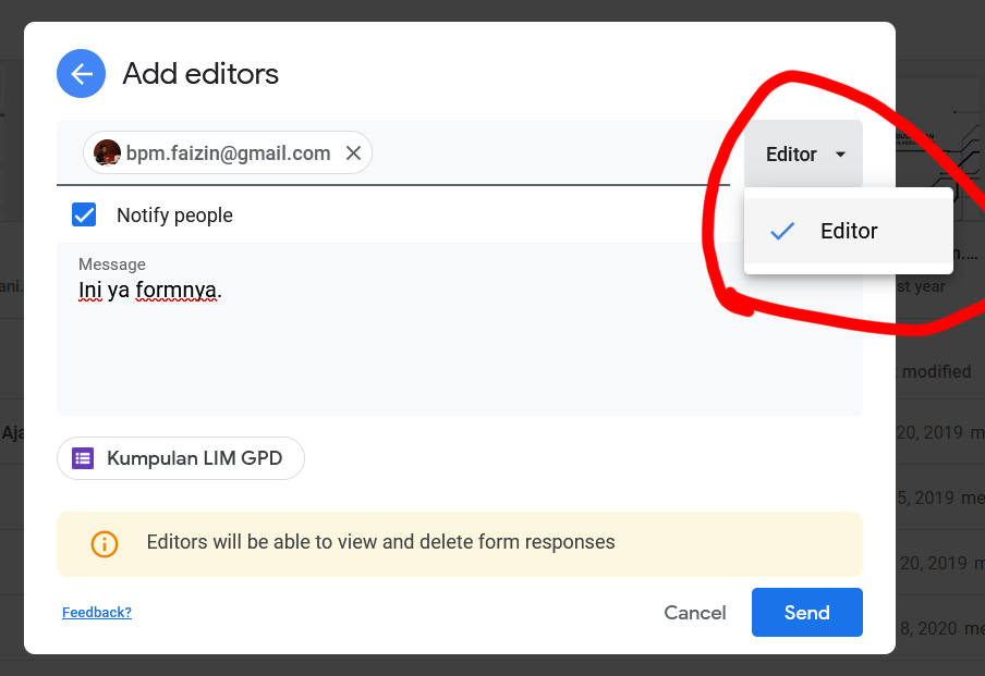 akses editor setelah share